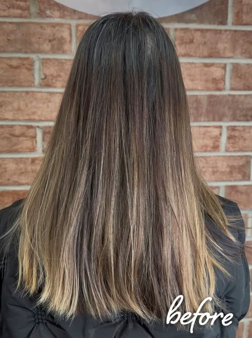 Antes — Transformación balayage en Chic Salon Charlotte